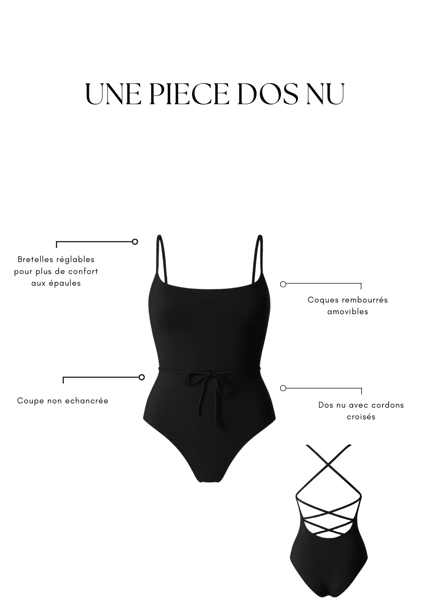 Une pièce dos nu à cordons croisés noir