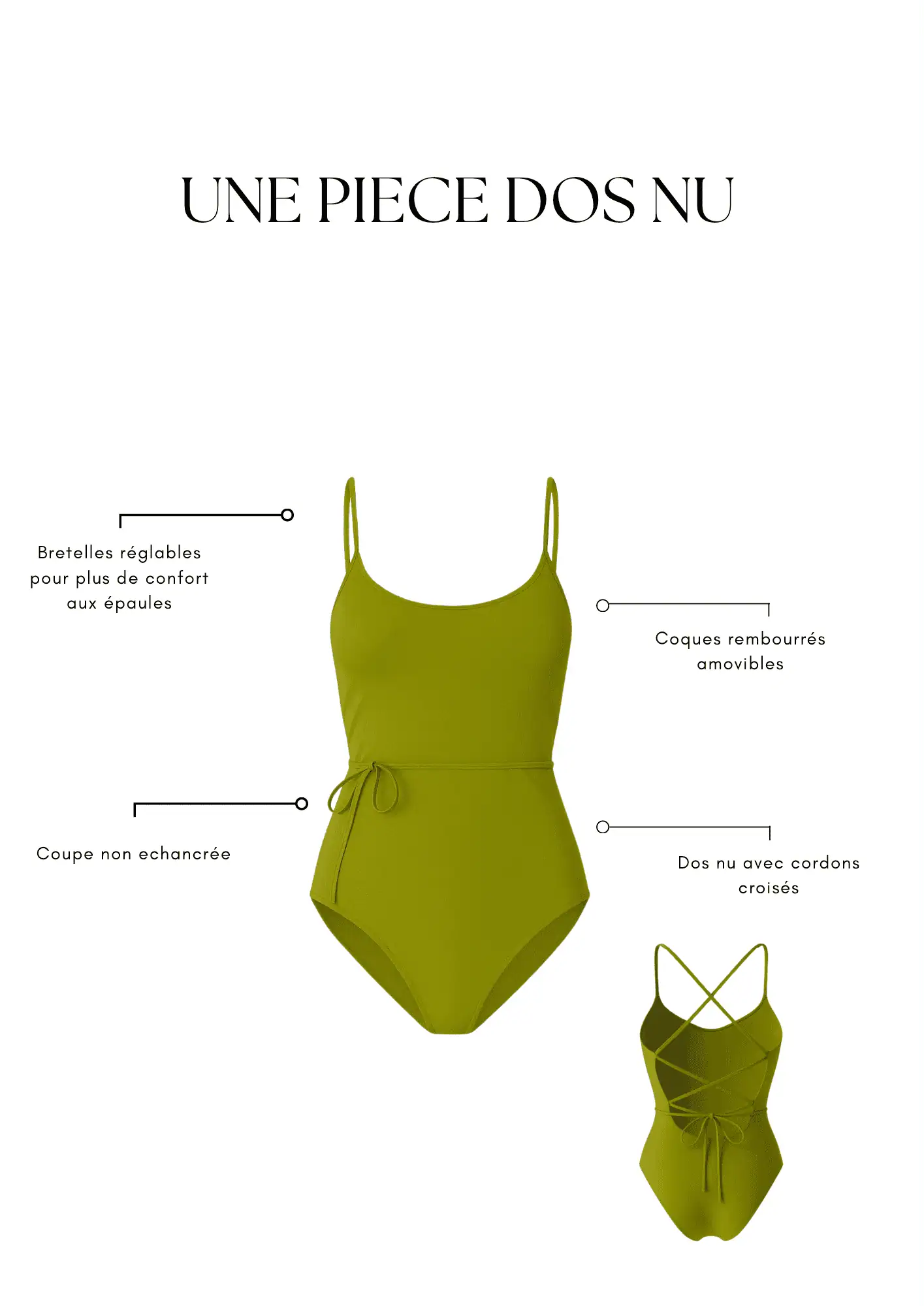 Une pièce dos nu à cordons croisés vert
