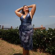 Maillot de Bain “Drapé shiny bleu militaire