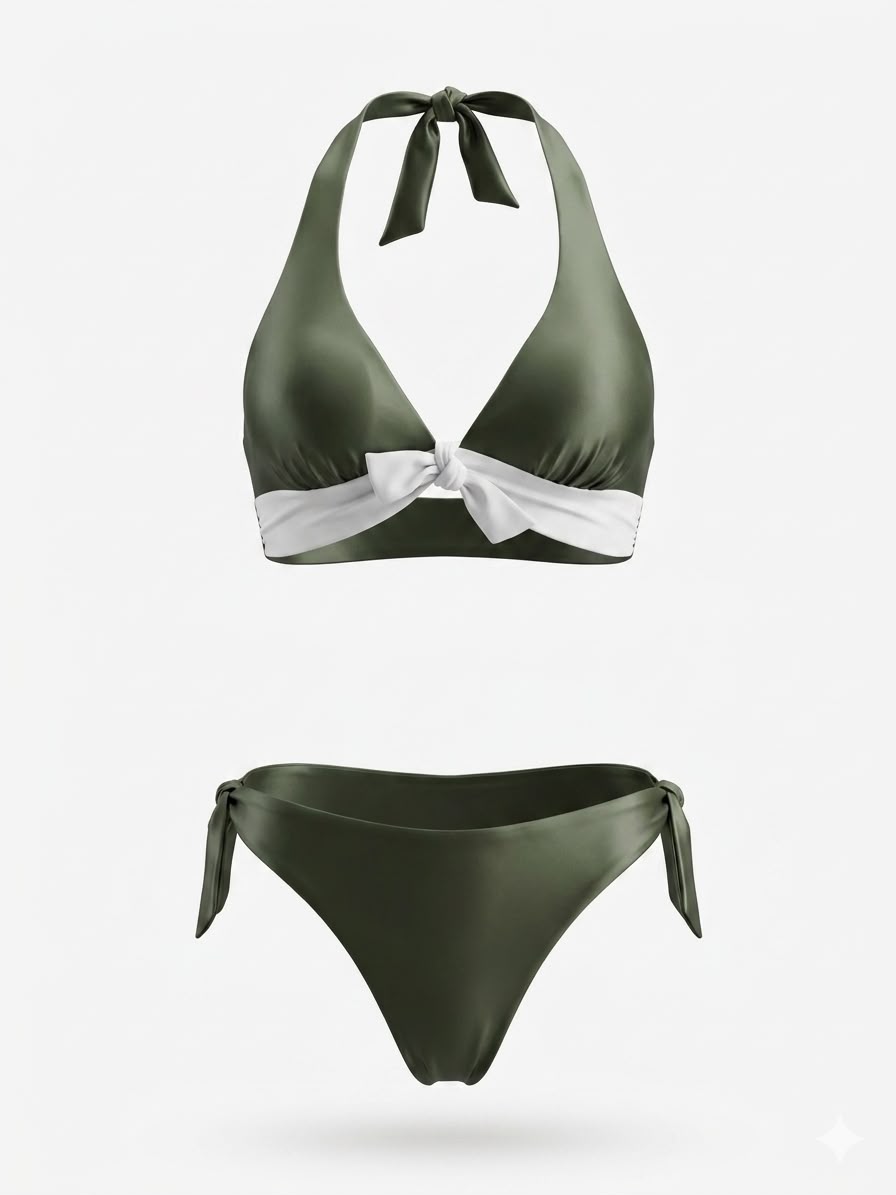 Bikini “Bicolore” shiny vert militaire