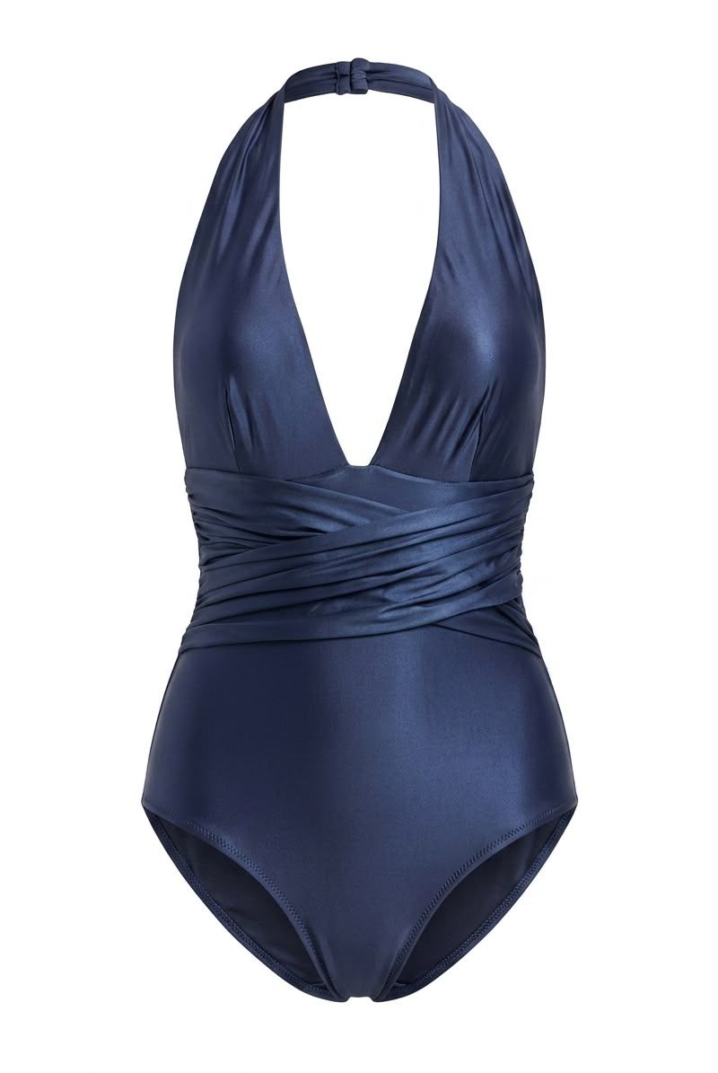 Maillot de Bain “Drapé shiny bleu militaire