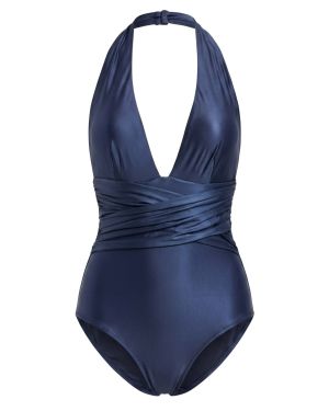 Maillot de Bain “Drapé shiny bleu militaire