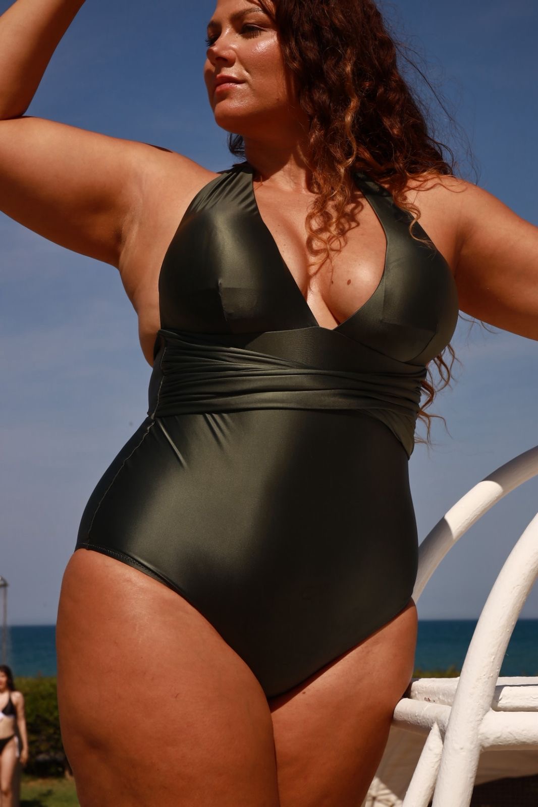 Maillot de Bain “Drapé shiny vert militaire