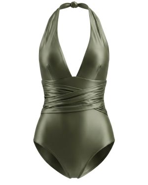 Maillot de Bain “Drapé shiny vert militaire